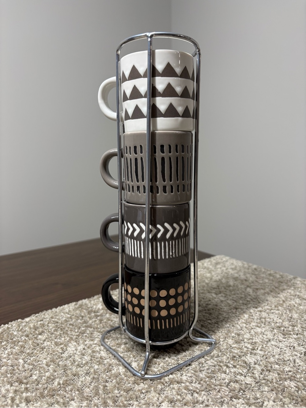 Stack of espresso mugs (4) with display stand